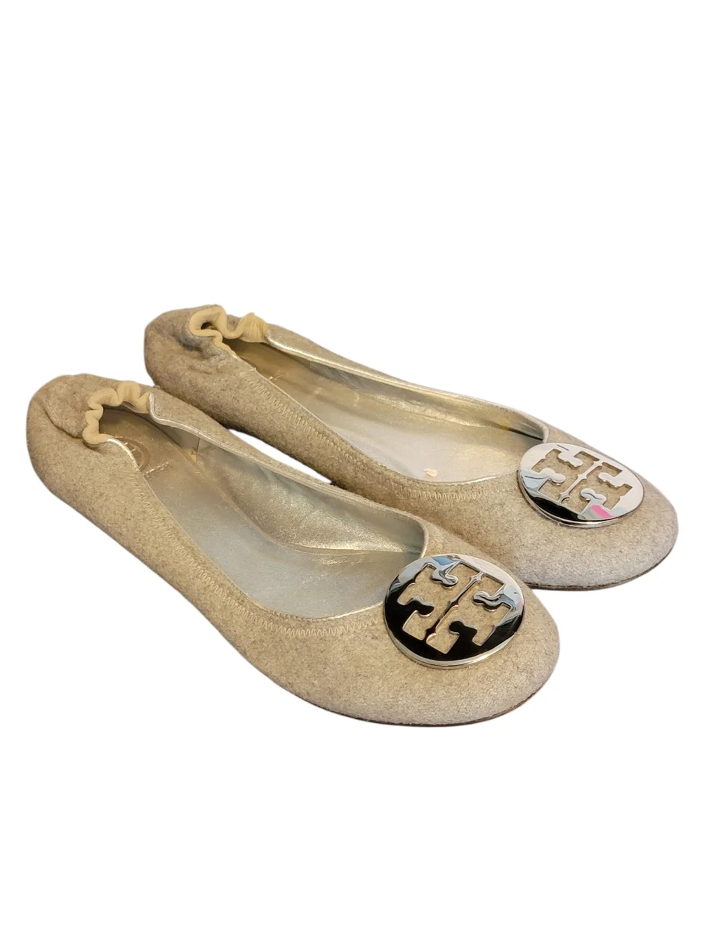 Tory Burch‎ Reva Gray Silver Wool Ballet Flats Shoes 11M